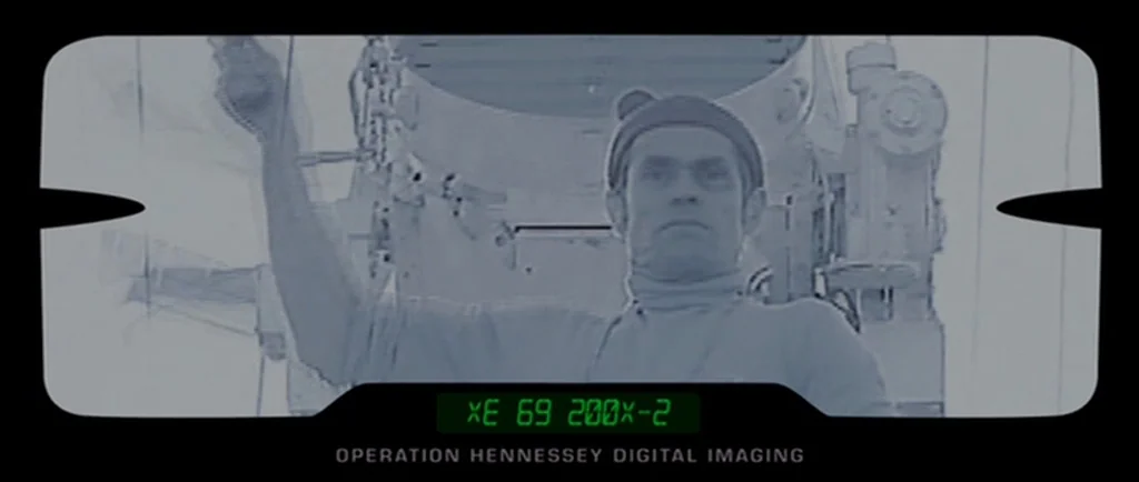 The Life Aquatic With Steve Zissou (2004) movie still: medium — A man stands on the deck of a vessel, viewed through a digital display. The man…