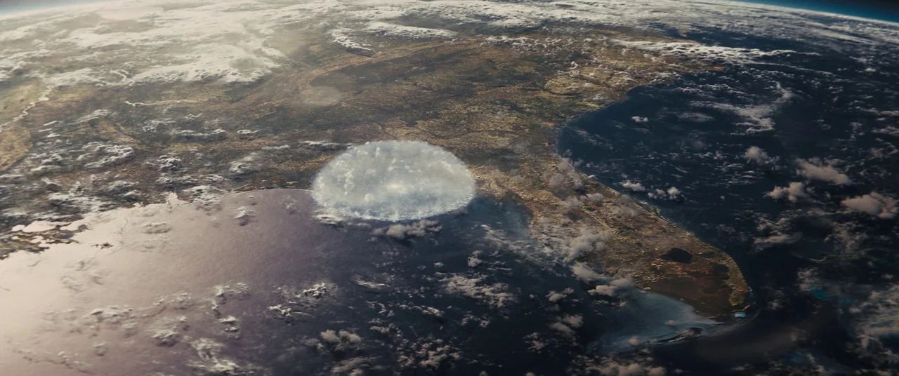 Midnight Special (2016) movie still: establishing — An aerial view from space captures the southeastern United States and the Gulf coast. A bright…