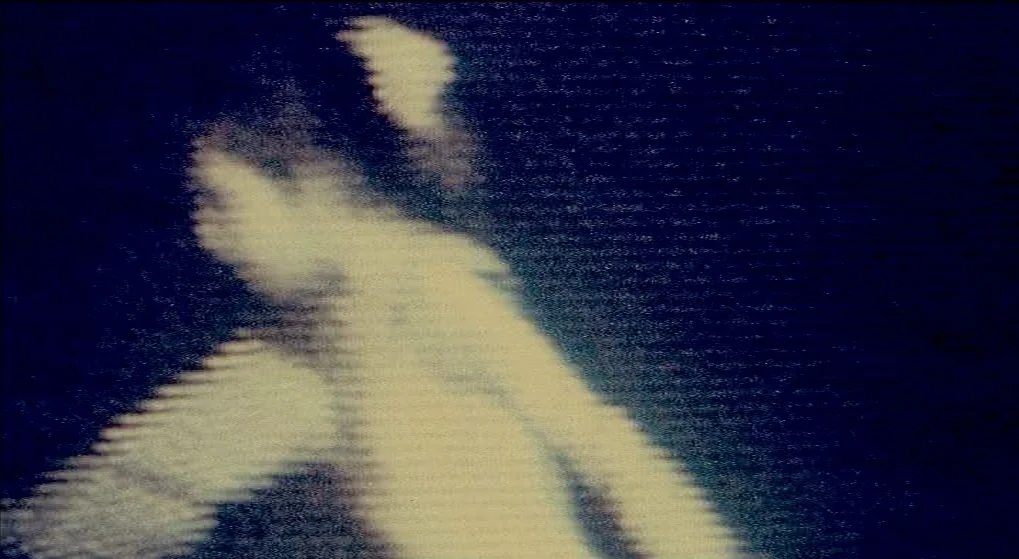 Julien Donkey Boy (1999) movie still: fullbody — An abstract, dark setting contains a solitary figure distorted by analog video noise. The…