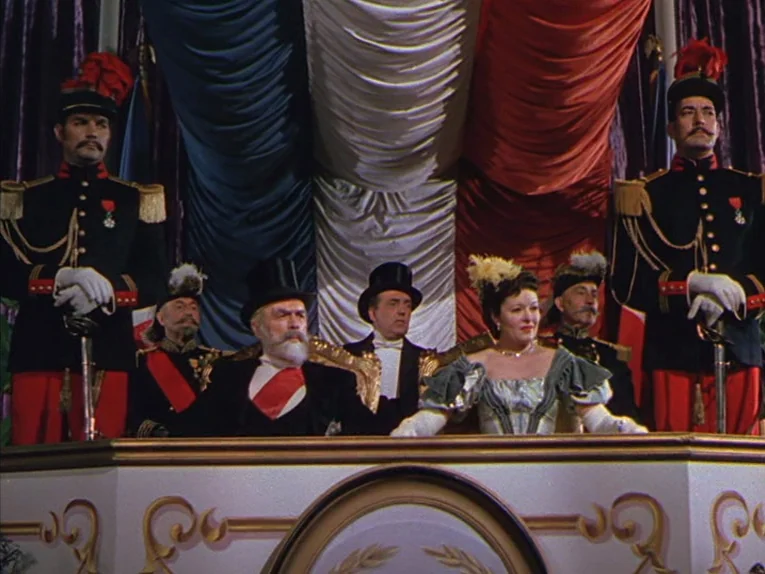 Annie Get Your Gun (1950) movie still: medium — A formal box in a theater decorated with red, white, and blue draped fabric. A group of men in…