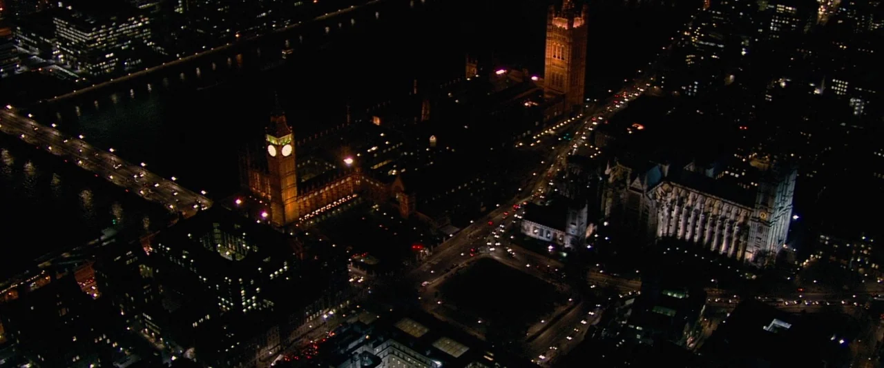 The Twilight Saga: Breaking Dawn – Part 2 (2012) movie still: establishing — An aerial night view overlooks the Palace of Westminster and…